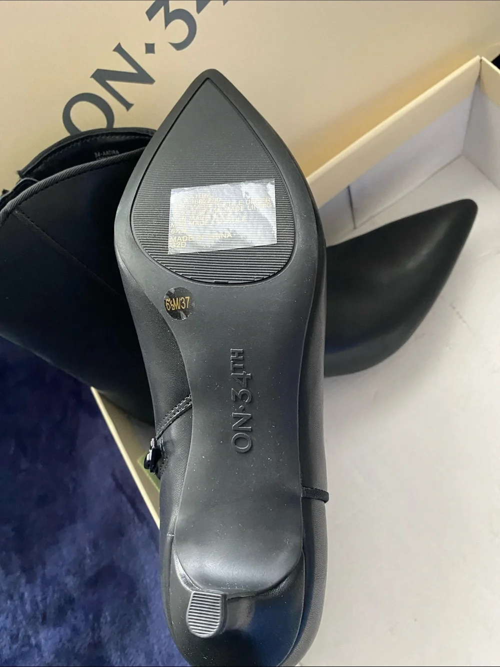 ON·34TH Black Leather Pointed Ankle Booties